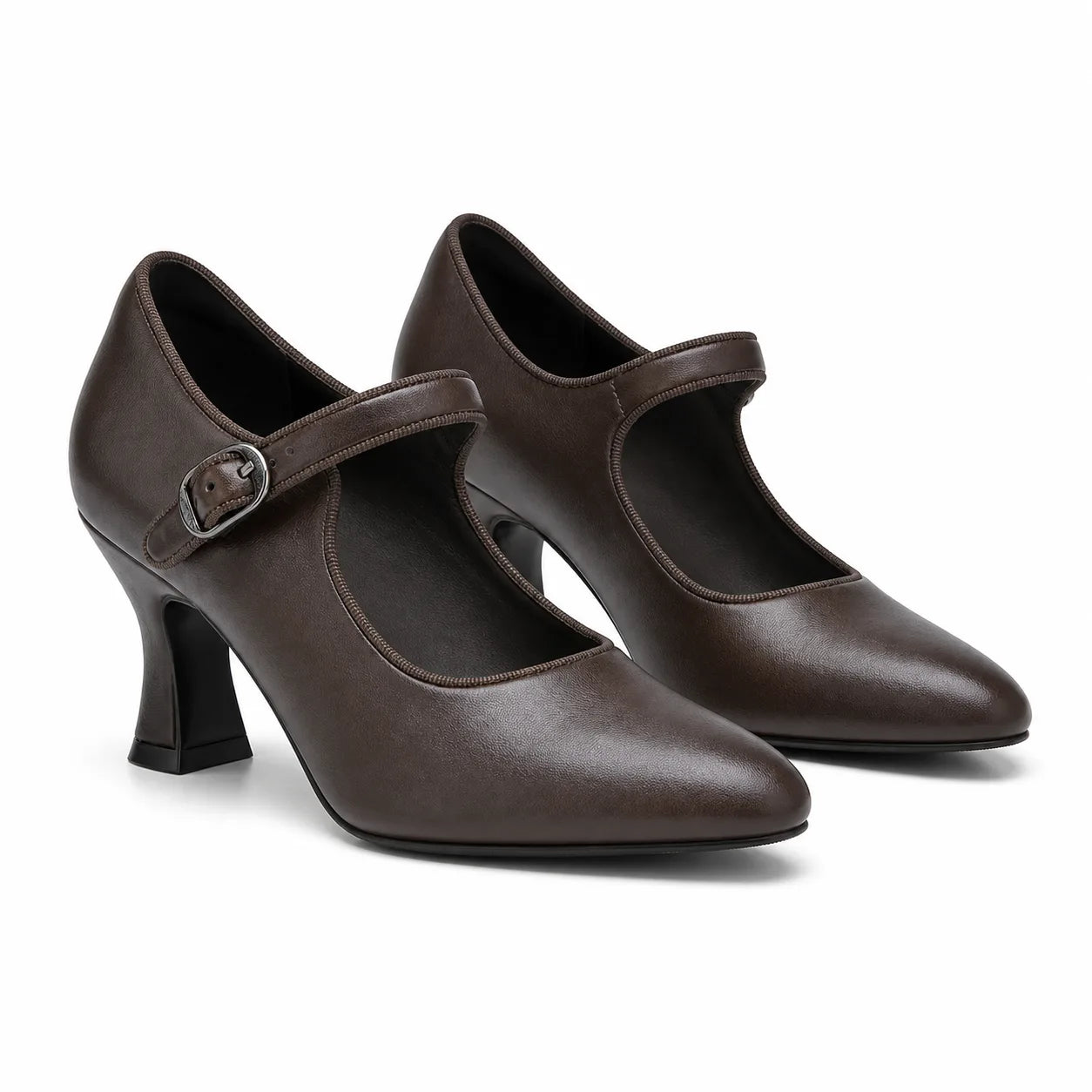 Rich Brown Women's Pointed-Toe Spool-Heel Faux Leather Buckle Pumps