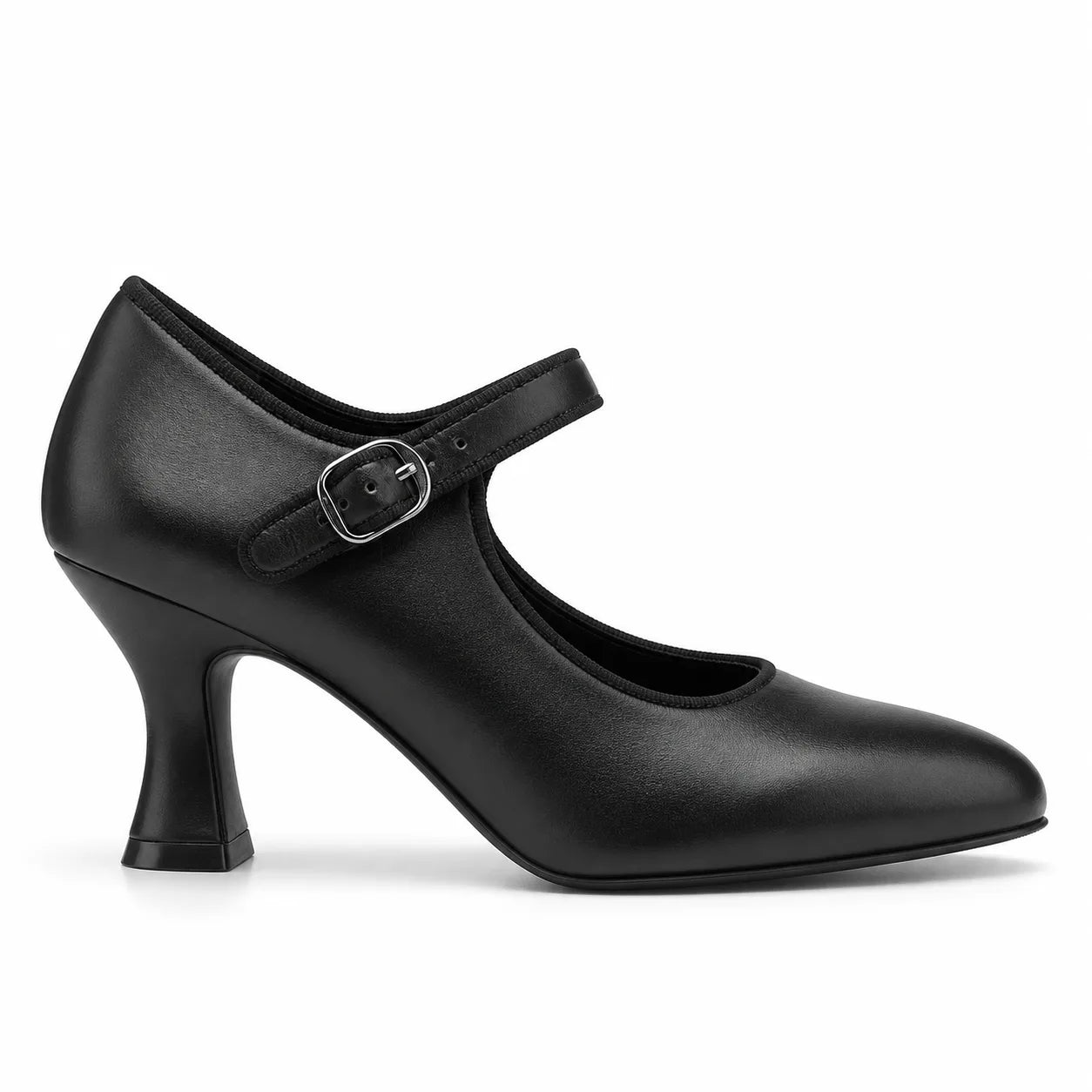 Deep Black Women's Pointed-Toe Spool-Heel Faux Leather Buckle Pumps side view