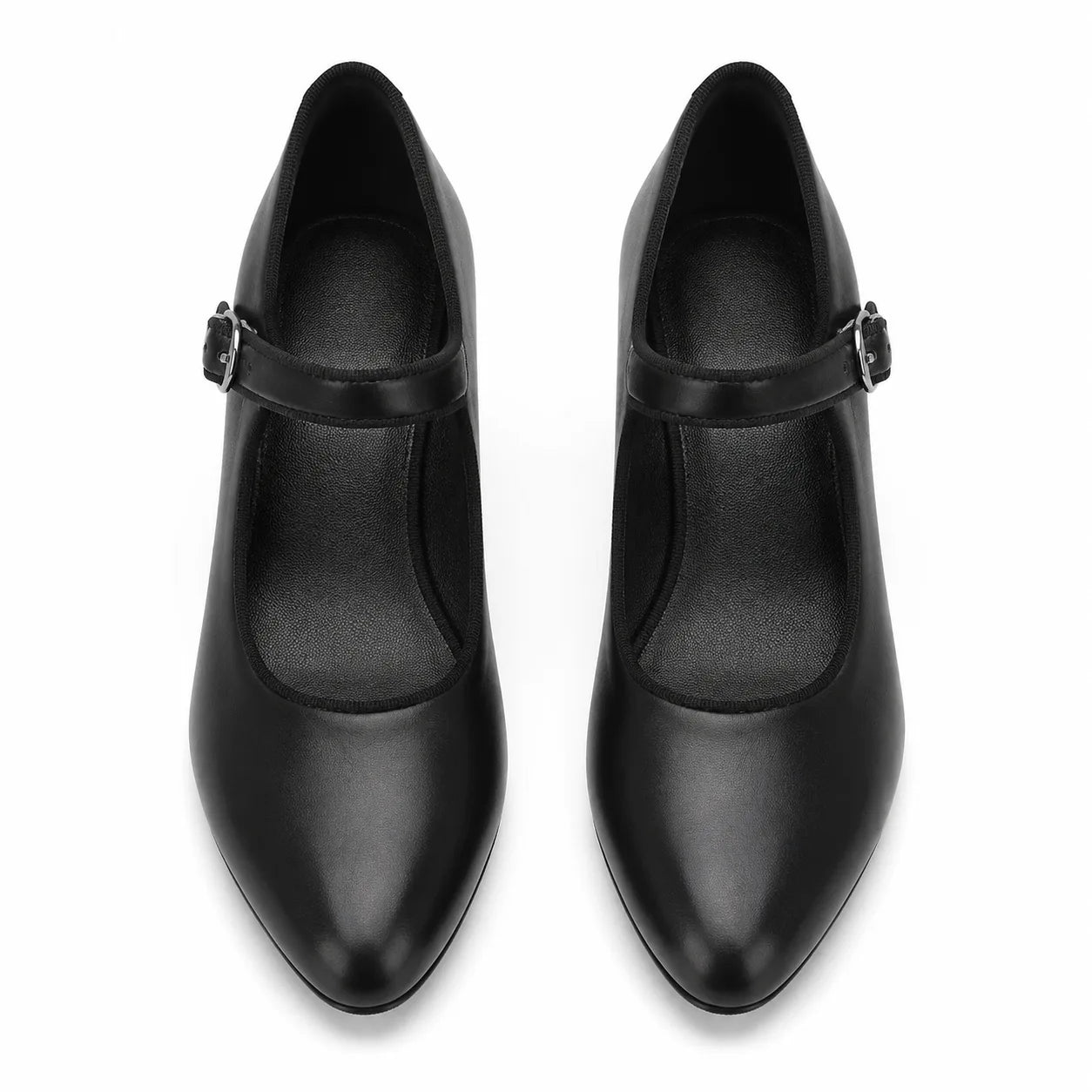 Deep Black Women's Pointed-Toe Spool-Heel Faux Leather Buckle Pumps top view
