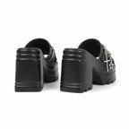 Deep Black Aurea Microfiber Multi-Strap Sandals heel detail