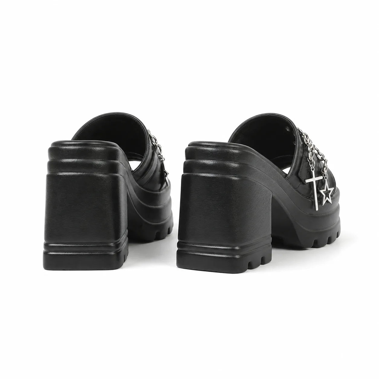 Deep Black Aurea Microfiber Multi-Strap Sandals heel detail