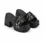 Deep Black Aurea Microfiber Multi-Strap Sandals