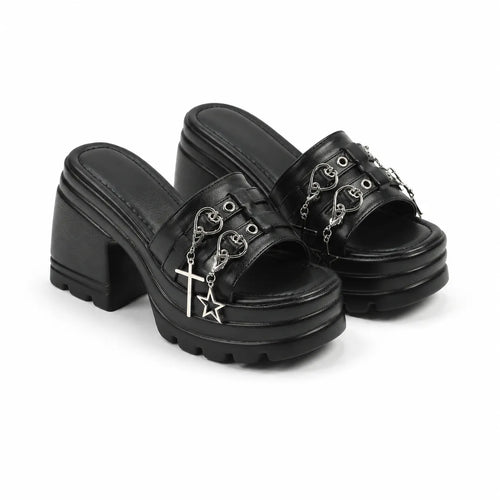 Deep Black Aurea Microfiber Multi-Strap Sandals