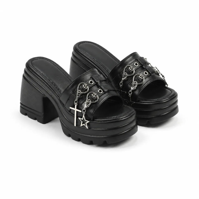 Deep Black Aurea Microfiber Multi-Strap Sandals