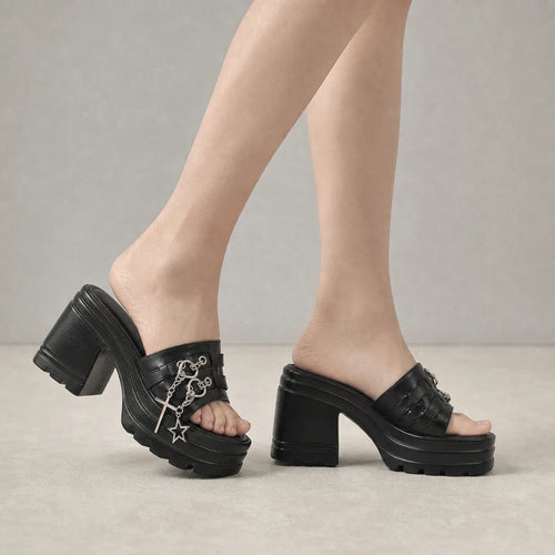 Deep Black Aurea Microfiber Multi-Strap Sandals on-foot view