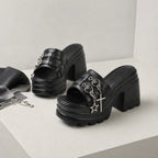 Deep Black Aurea Microfiber Multi-Strap Sandals styled scene