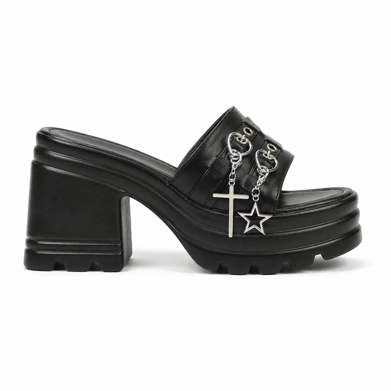 Deep Black Aurea Microfiber Multi-Strap Sandals side view