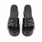 Deep Black Aurea Microfiber Multi-Strap Sandals top view