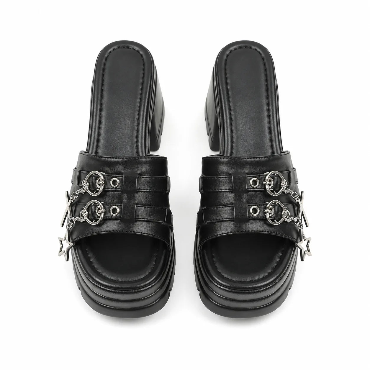 Deep Black Aurea Microfiber Multi-Strap Sandals top view