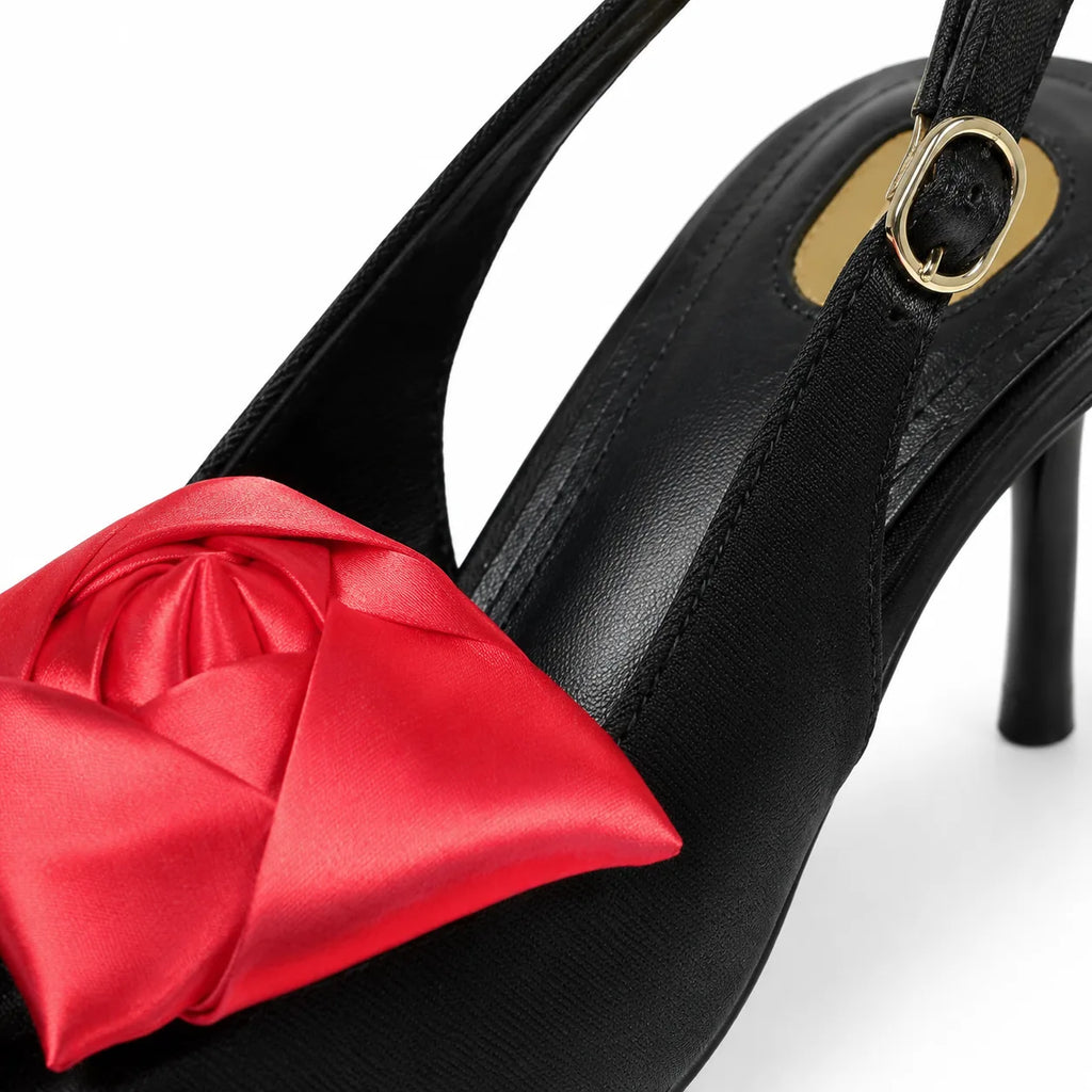 Deep Black Ione Buckle Slingback Sandals close-up detail