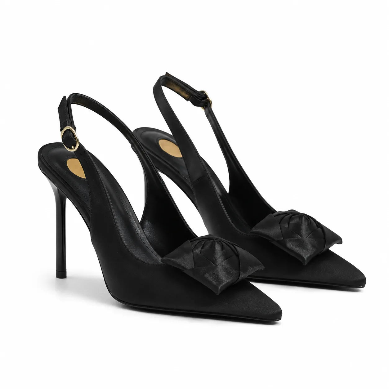 Black Satin Ione Buckle Slingback Sandals
