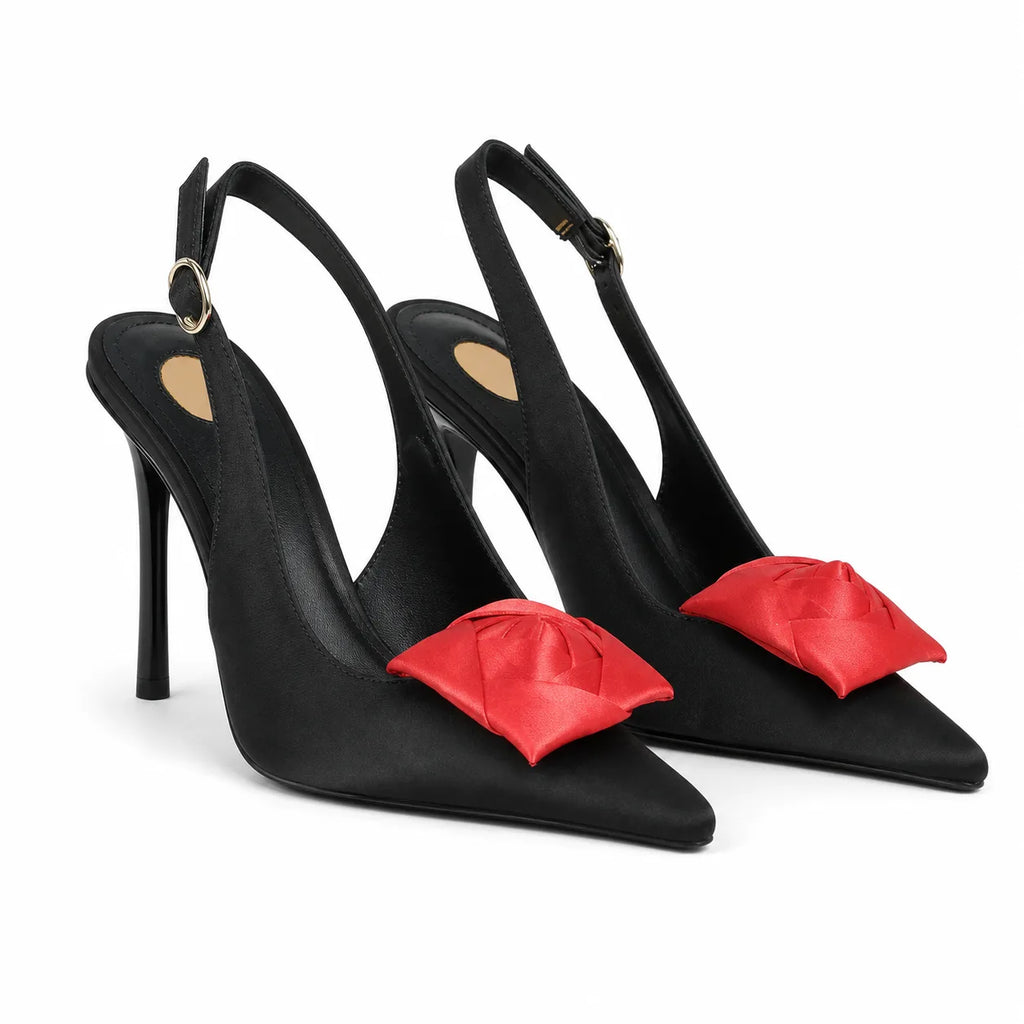 Deep Black Ione Buckle Slingback Sandals