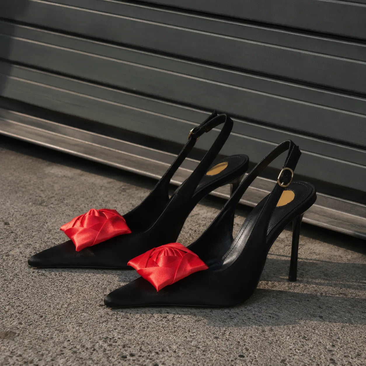 Deep Black Ione Buckle Slingback Sandals styled scene