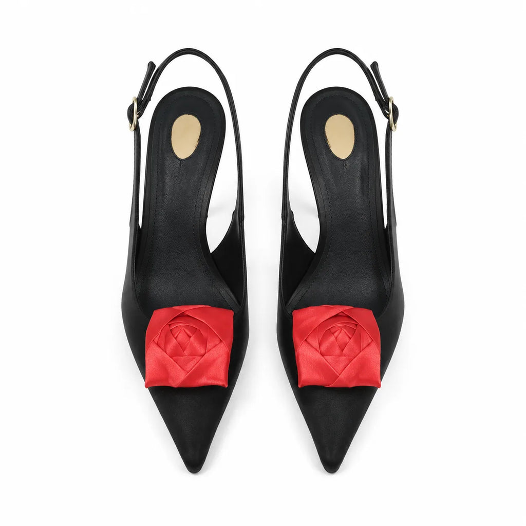 Deep Black Ione Buckle Slingback Sandals top view