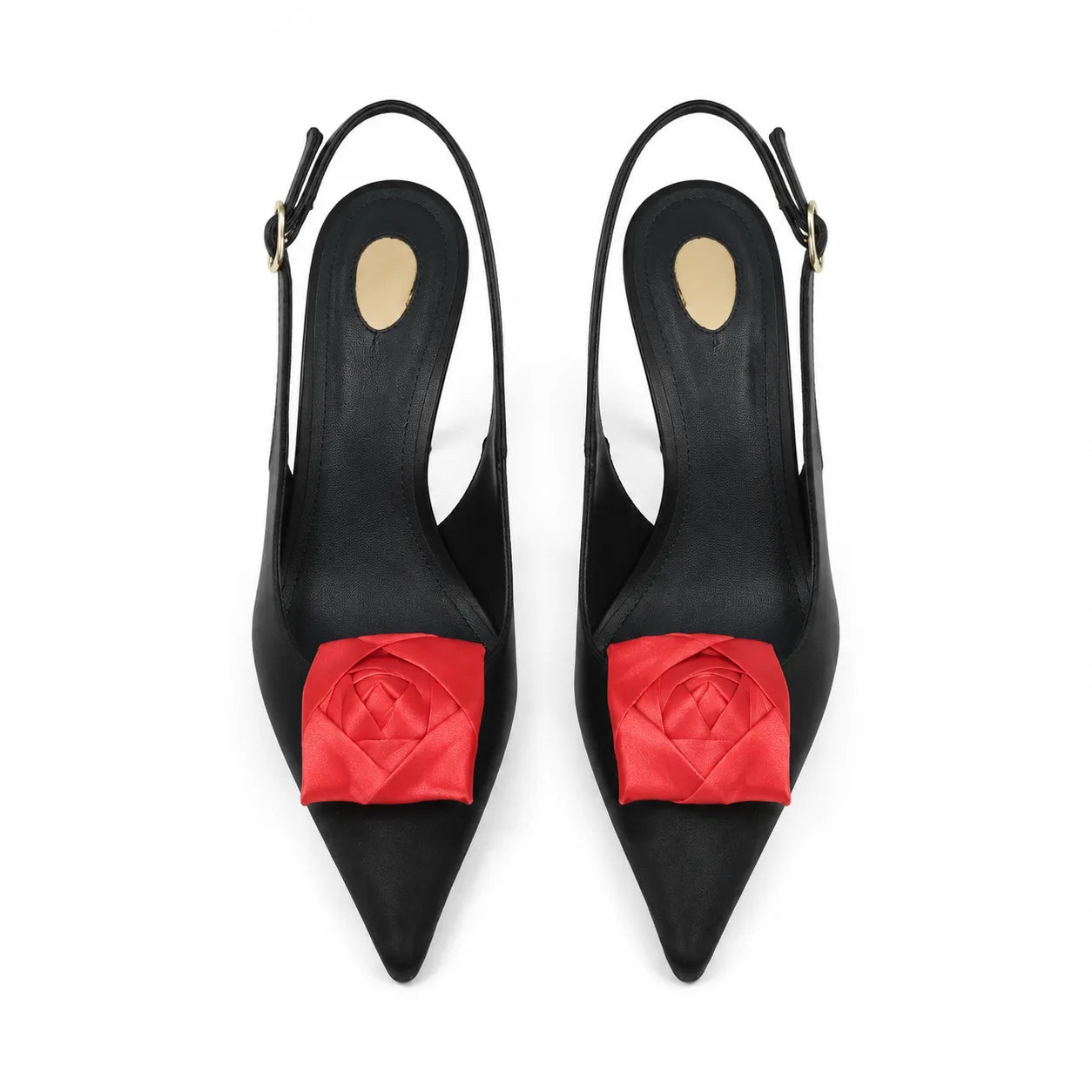 Deep Black Ione Buckle Slingback Sandals top view