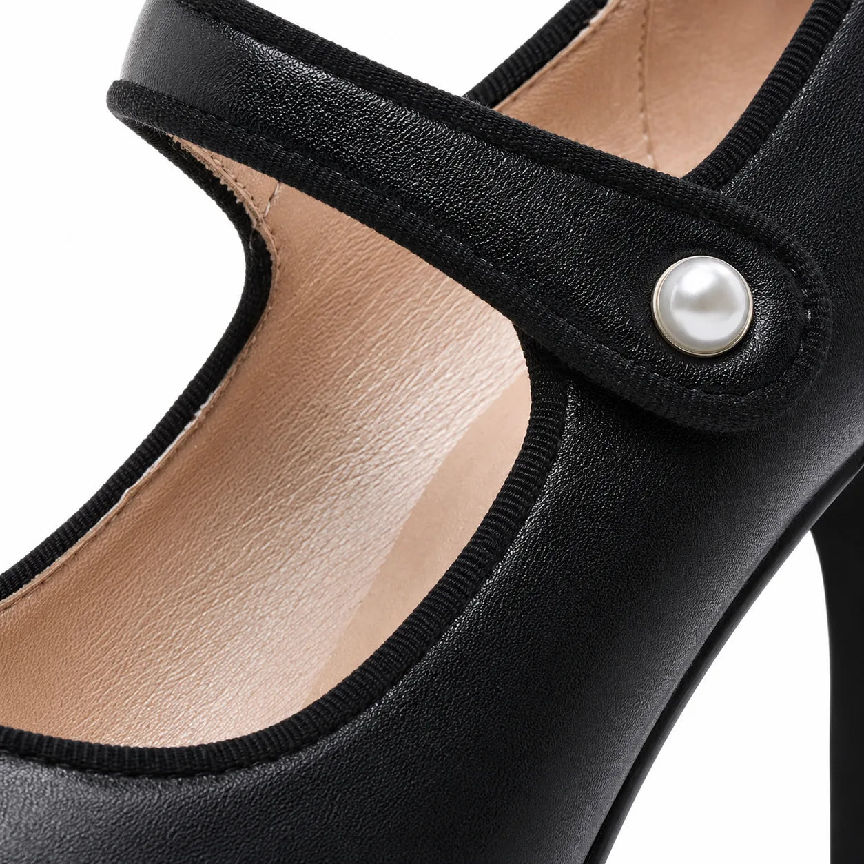Deep Black Olbia Patent Stiletto Pumps close-up detail