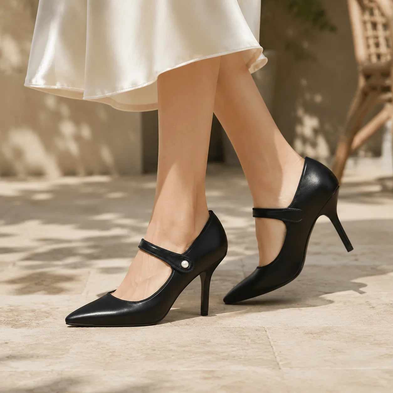 Deep Black Olbia Patent Stiletto Pumps on-foot view