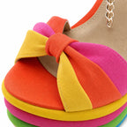 Soft Coral Women's Open-Toe Wedge Suede Ankle-Strap Platform Sandals close-up detail