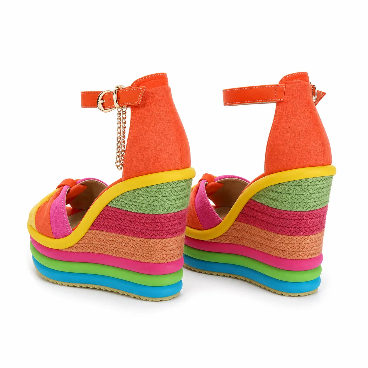 Soft Coral Women's Open-Toe Wedge Suede Ankle-Strap Platform Sandals heel detail