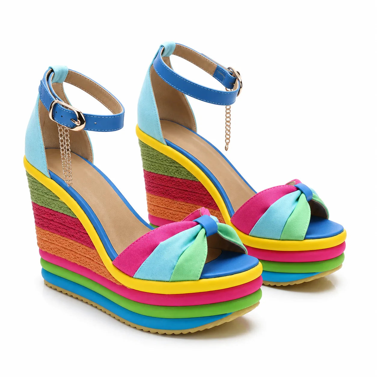 Hazy Blue Women's Open-Toe Wedge Suede Ankle-Strap Platform Sandals