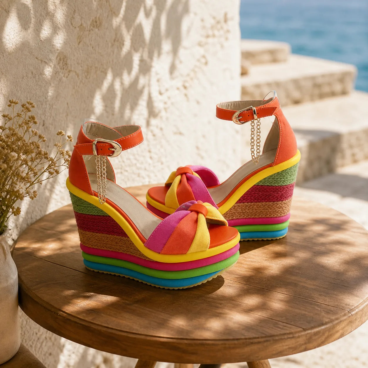 Soft Coral Women's Open-Toe Wedge Suede Ankle-Strap Platform Sandals styled scene