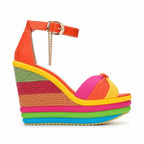 Soft Coral Women's Open-Toe Wedge Suede Ankle-Strap Platform Sandals side view
