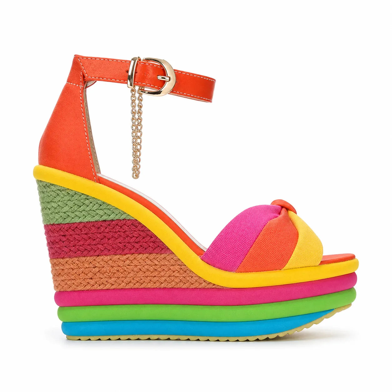 Soft Coral Women's Open-Toe Wedge Suede Ankle-Strap Platform Sandals side view