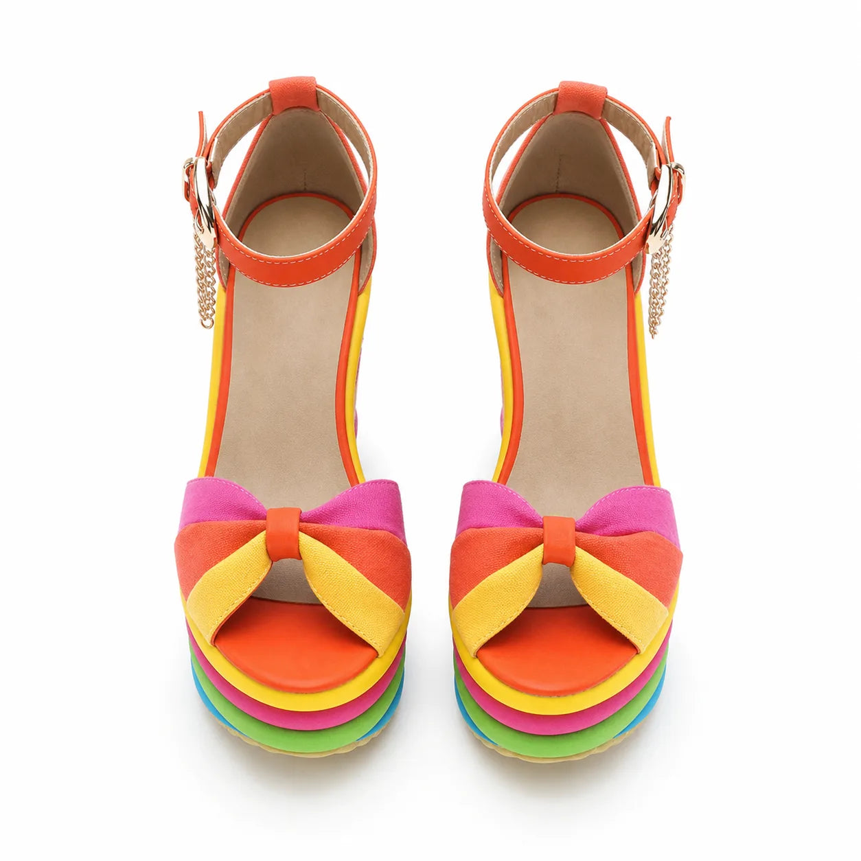 Soft Coral Women's Open-Toe Wedge Suede Ankle-Strap Platform Sandals top view