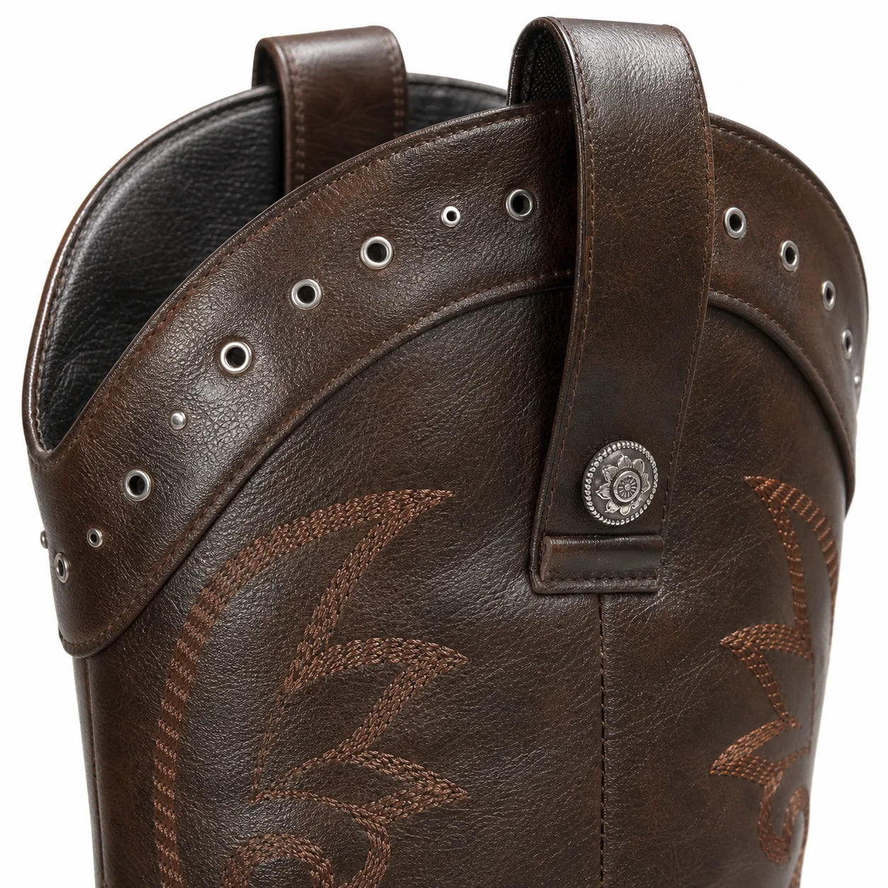 Rich Chocolate Vasto Sheepskin Square-Heel Boots close-up detail
