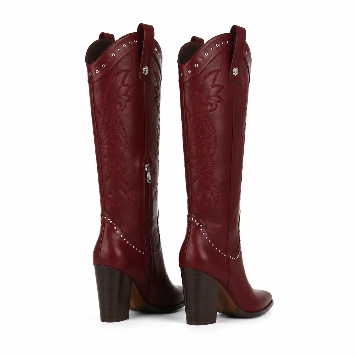 Deep Red Vasto Sheepskin Square-Heel Boots heel detail