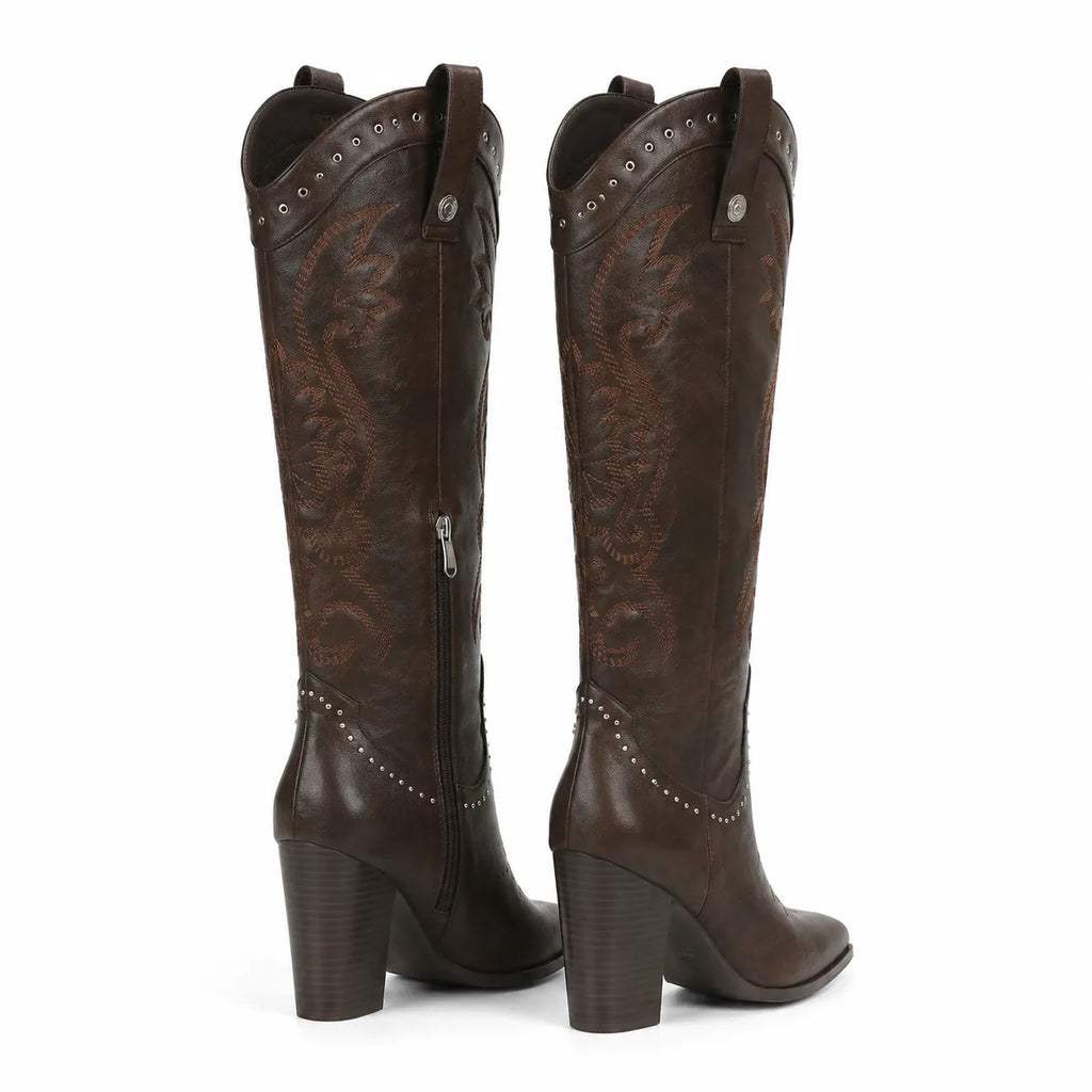 Rich Chocolate Vasto Sheepskin Square-Heel Boots heel detail