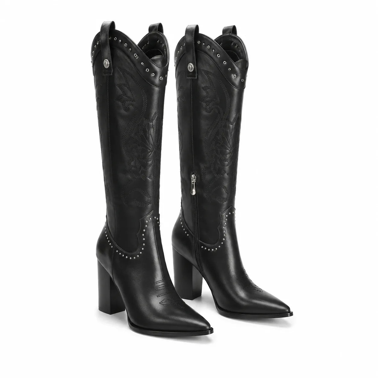 Deep Black Vasto Sheepskin Square-Heel Boots