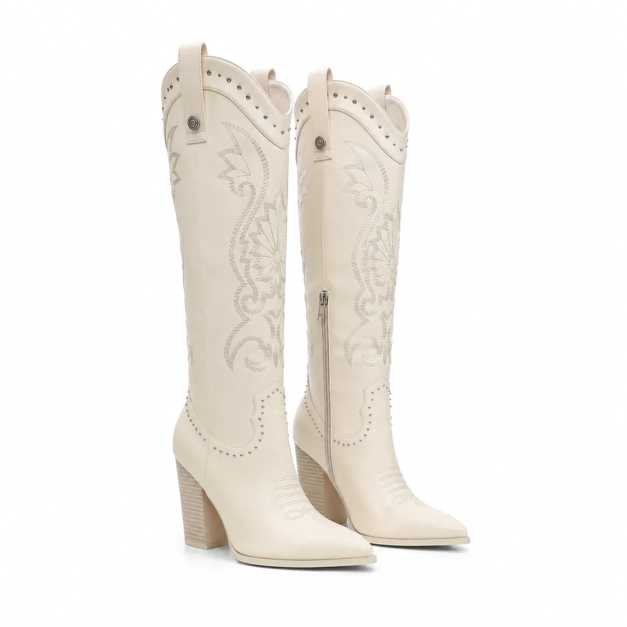 Cream Ivory Vasto Sheepskin Square-Heel Boots