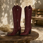 Deep Red Vasto Sheepskin Square-Heel Boots styled scene