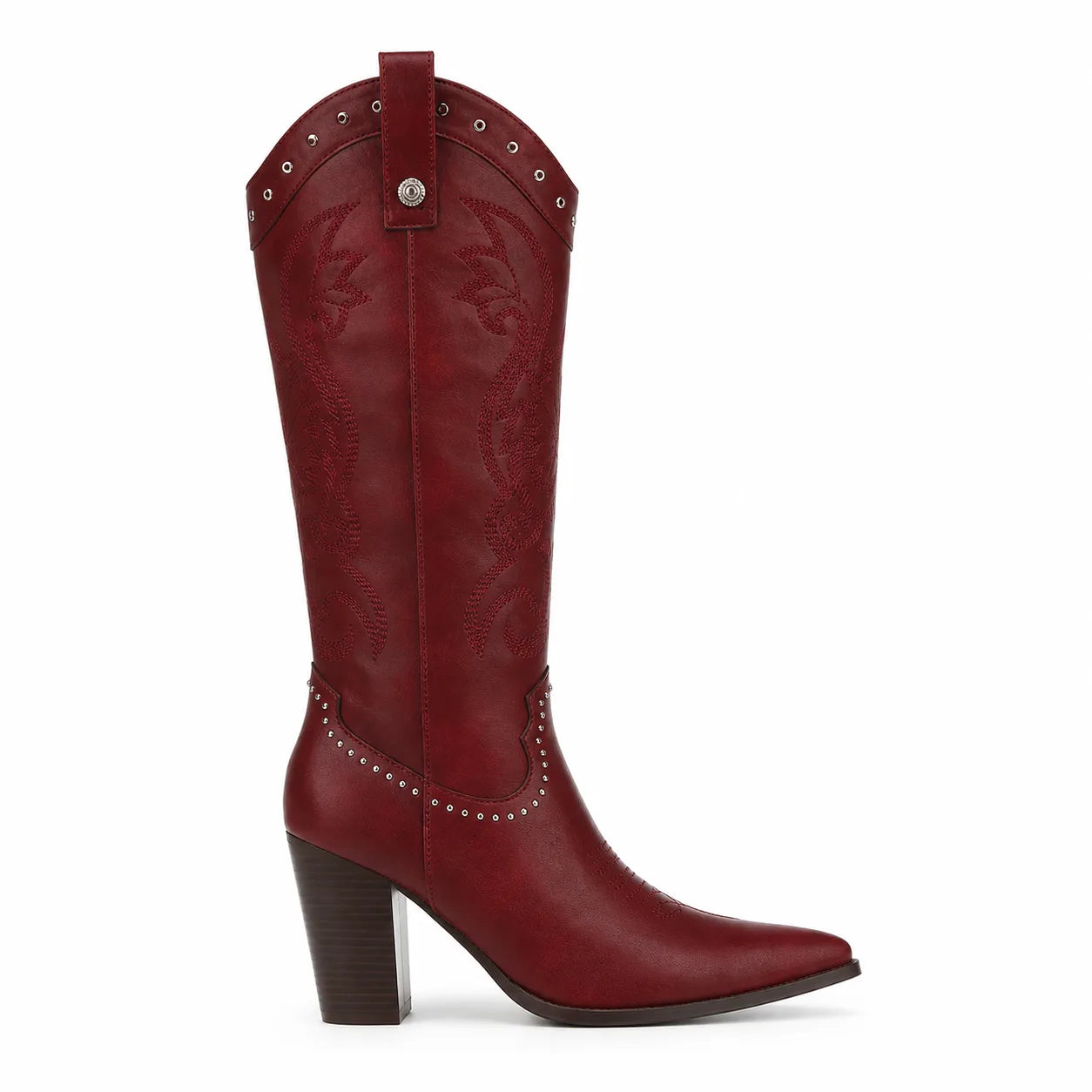 Deep Red Vasto Sheepskin Square-Heel Boots side view