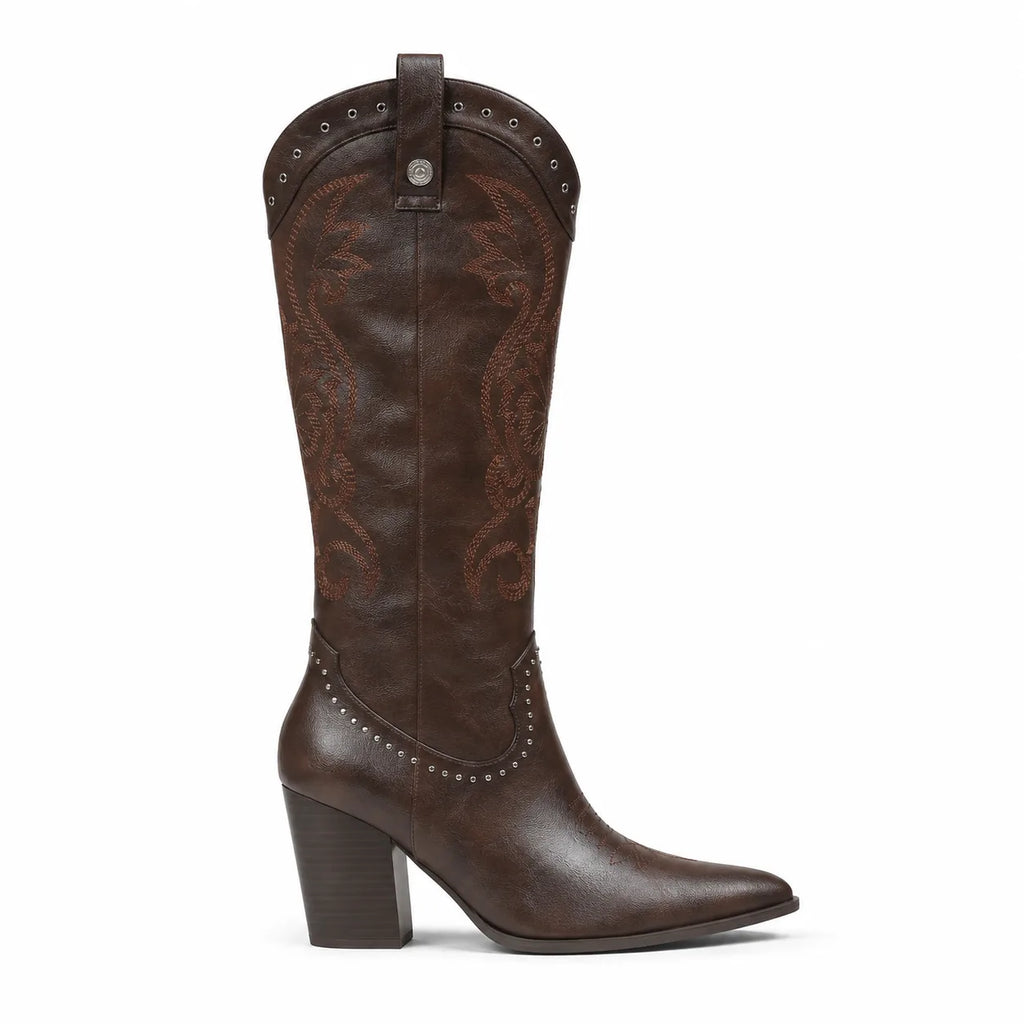 Rich Chocolate Vasto Sheepskin Square-Heel Boots side view