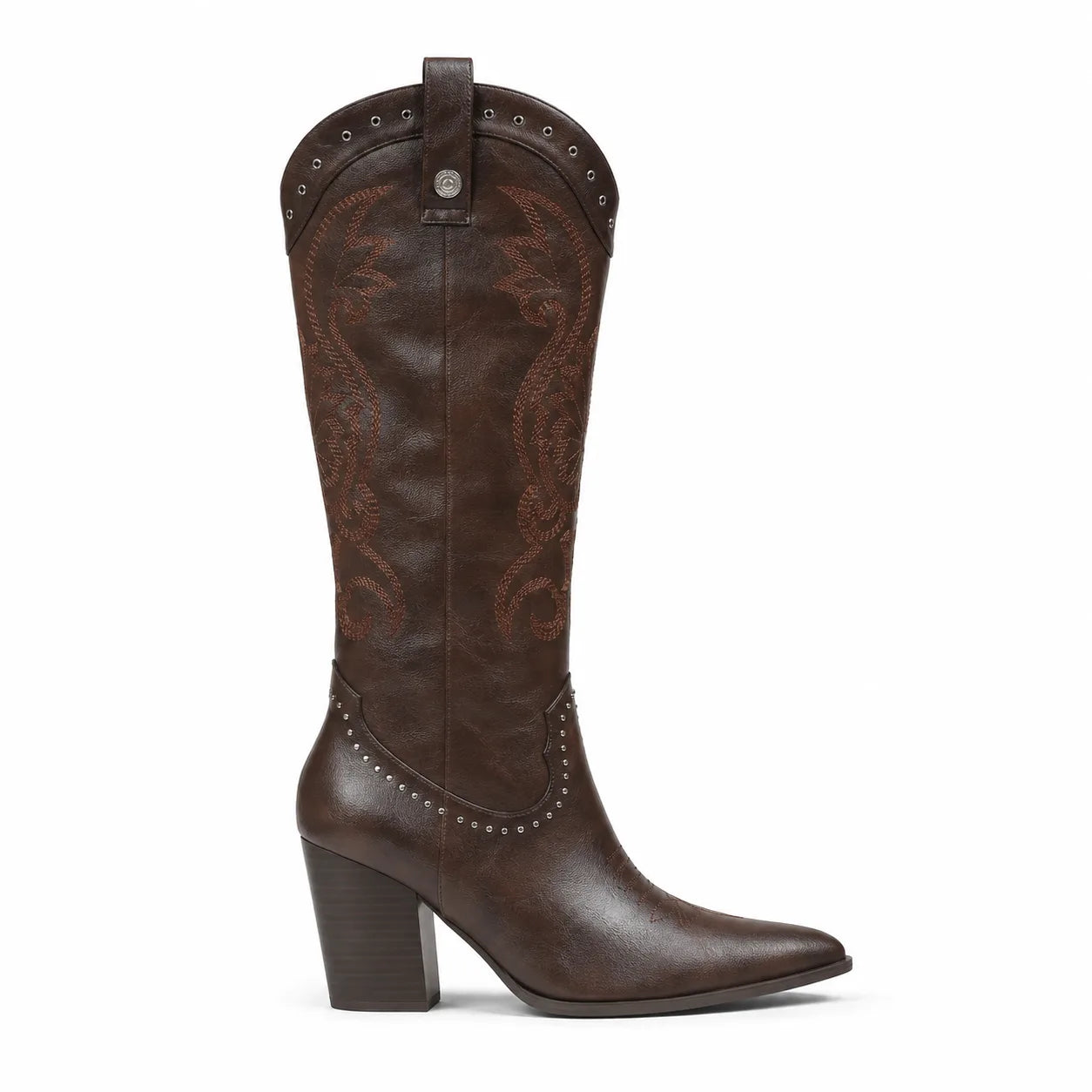 Rich Chocolate Vasto Sheepskin Square-Heel Boots side view