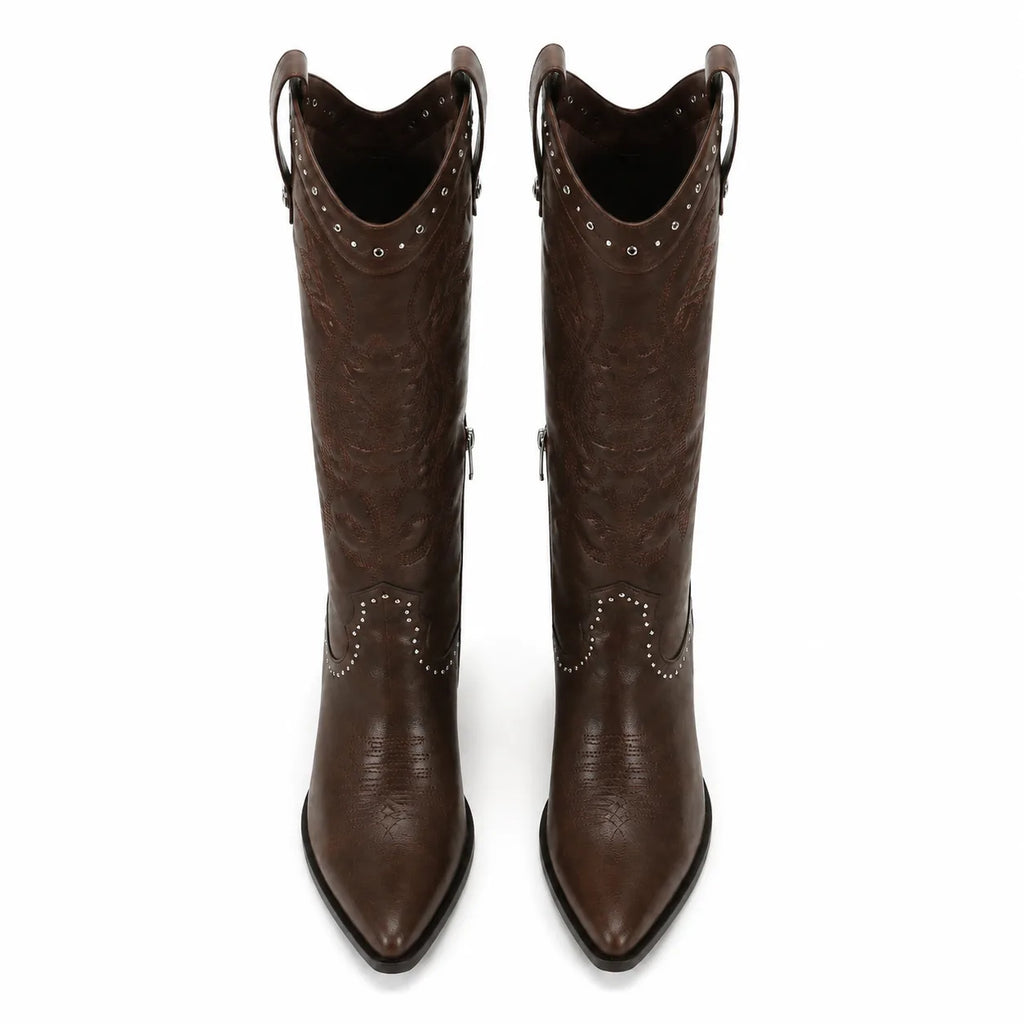 Rich Chocolate Vasto Sheepskin Square-Heel Boots top view