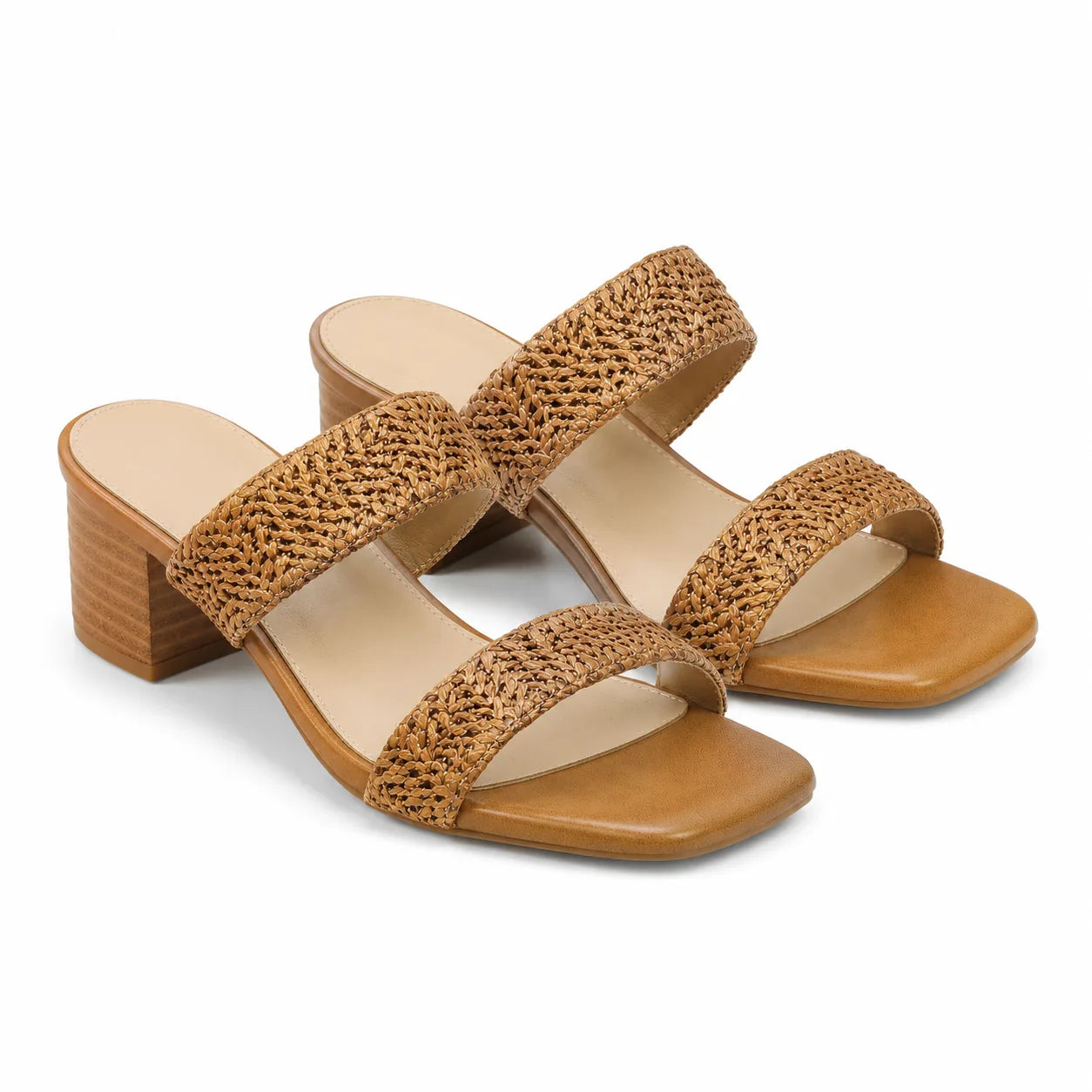 Brown Straw Priscilla Leather Square-Heel Sandals