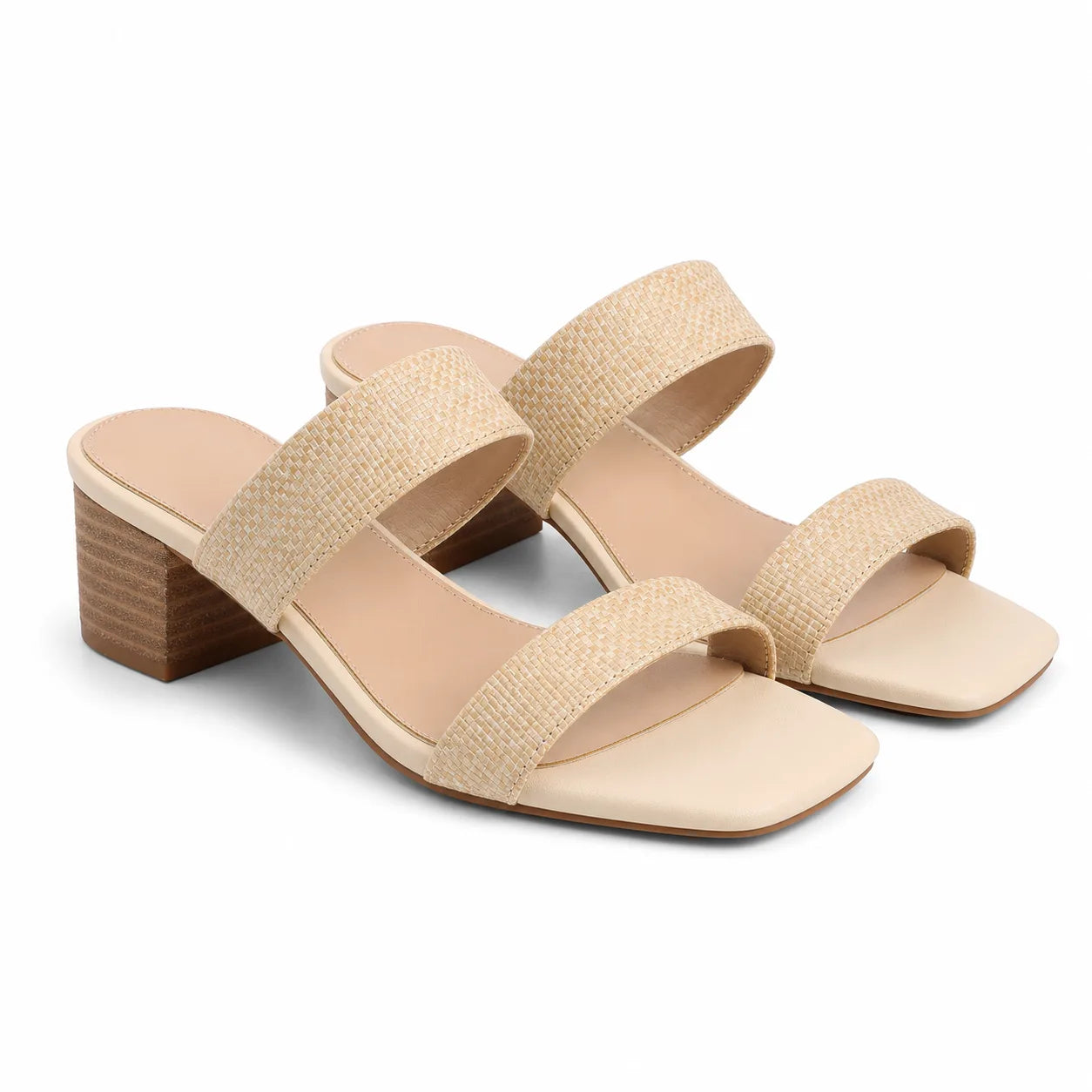 Apricot Straw Priscilla Leather Square-Heel Sandals