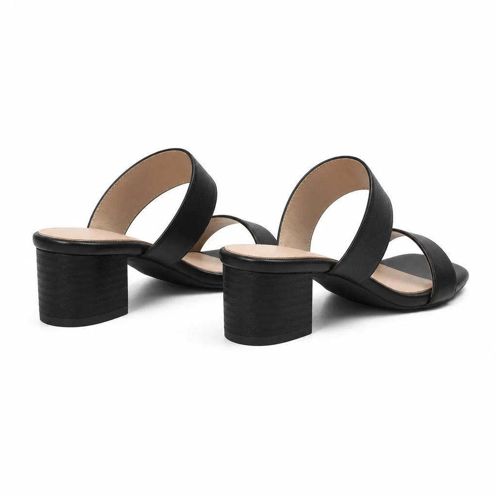 Deep Black Priscilla Leather Square-Heel Sandals heel detail