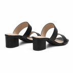 Deep Black Priscilla Leather Square-Heel Sandals heel detail