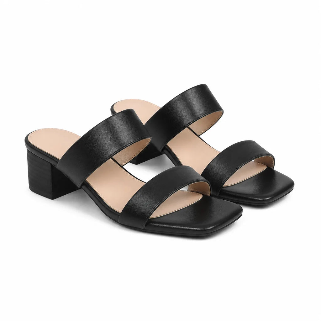 Deep Black Priscilla Leather Square-Heel Sandals