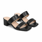Deep Black Priscilla Leather Square-Heel Sandals