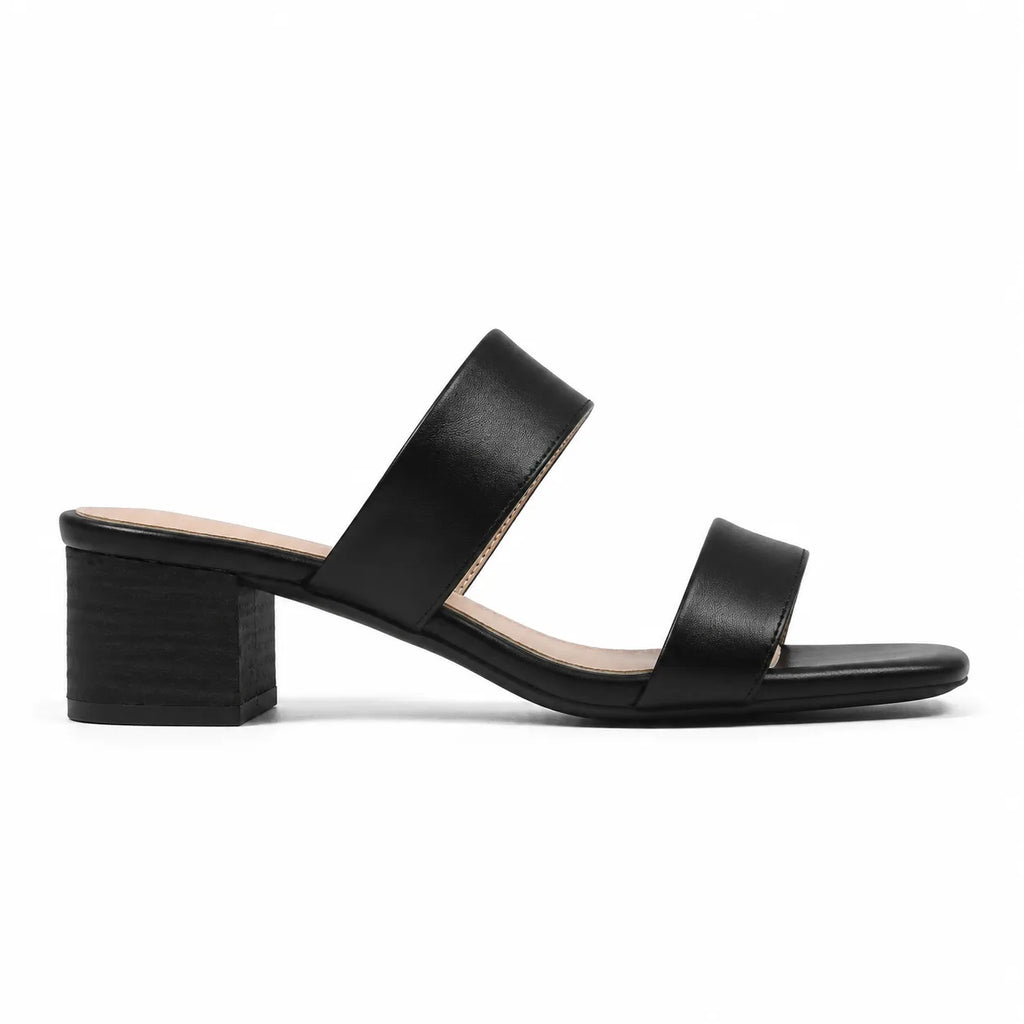 Deep Black Priscilla Leather Square-Heel Sandals side view