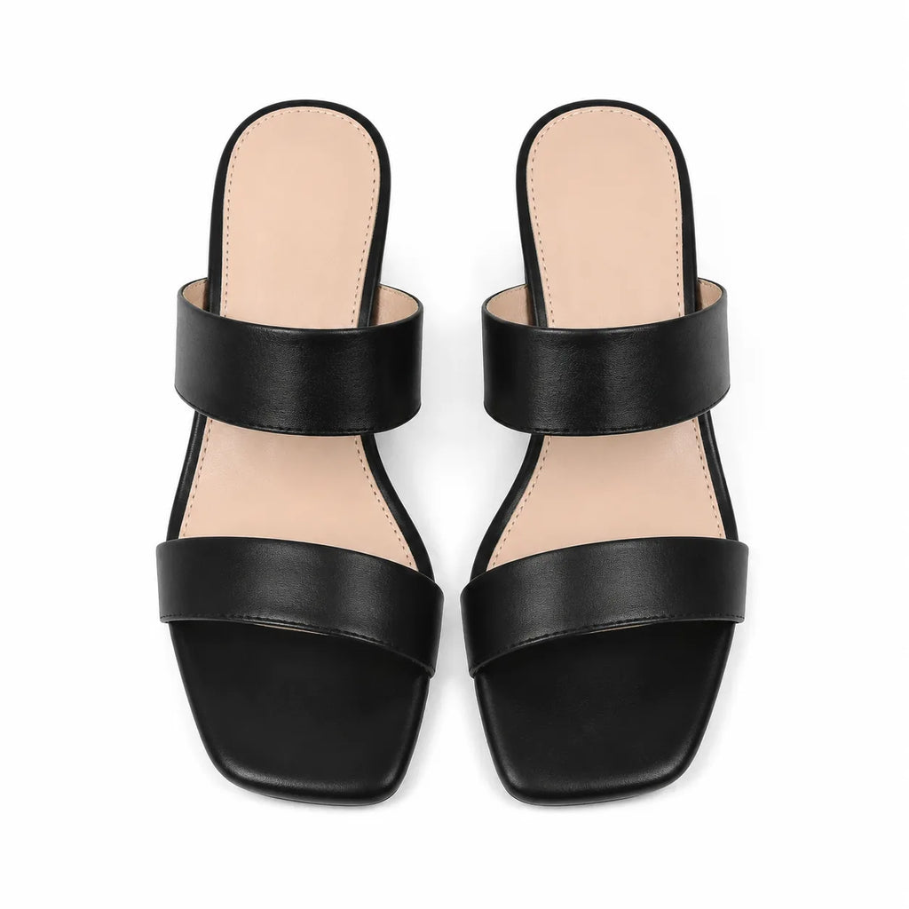 Deep Black Priscilla Leather Square-Heel Sandals top view