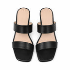 Deep Black Priscilla Leather Square-Heel Sandals top view