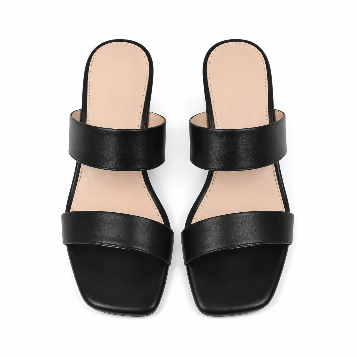 Deep Black Priscilla Leather Square-Heel Sandals top view