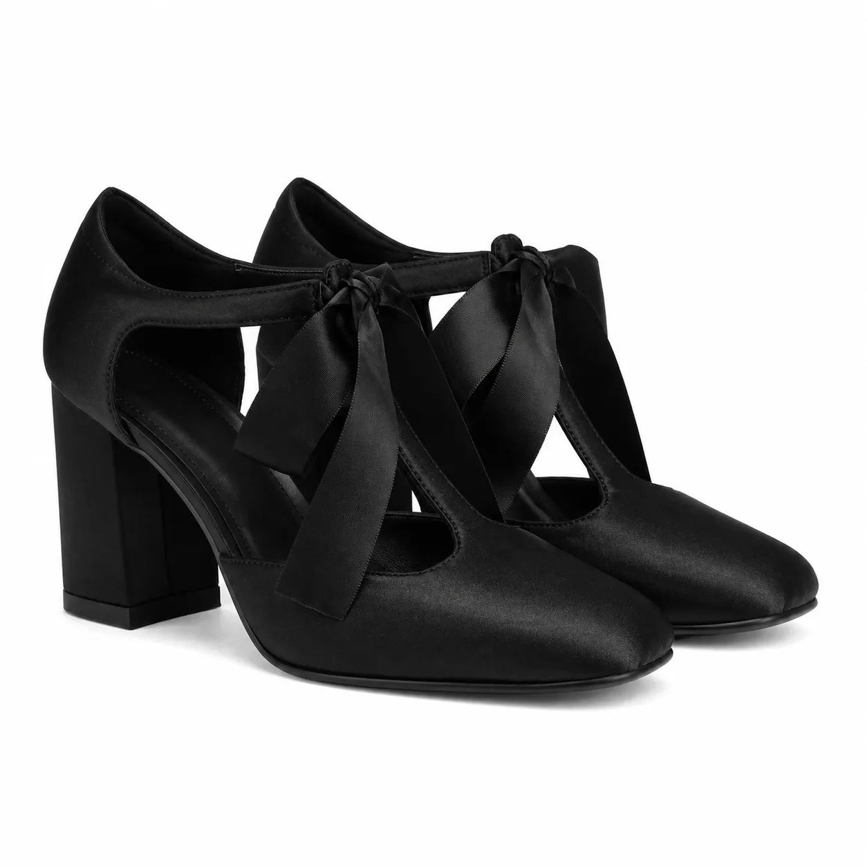 Deep Black Spello Velvet Block-Heel Pumps
