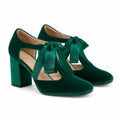 Sage Green Spello Velvet Block-Heel Pumps
